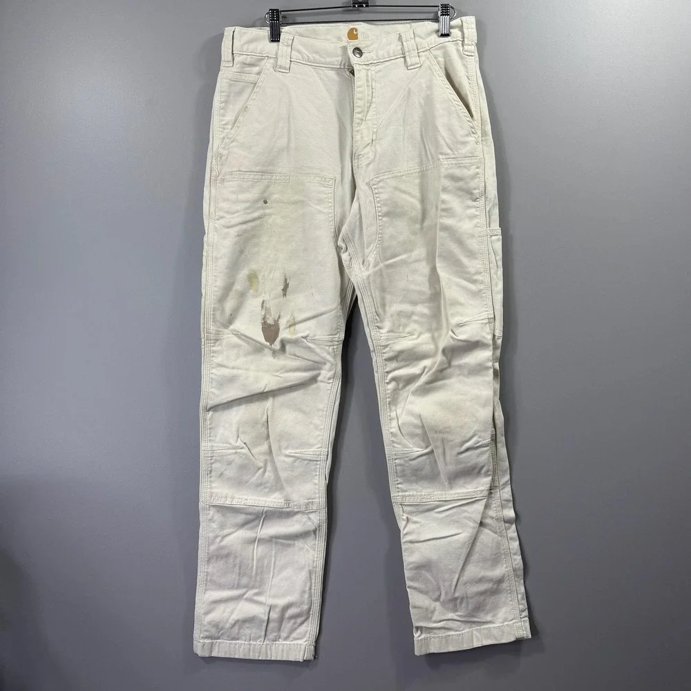 Carhartt Double Front Pants Mens 32x32 White Canvas Carpenter Workwear